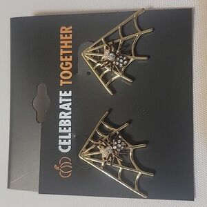 Halloween Gold Tone Crystal Spider earrings